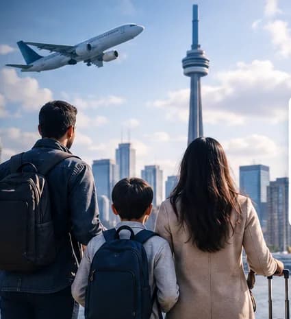 Airliner arriving at Toronto Pearson International Airport, representing the cross-border journey immigration firms help clients navigate